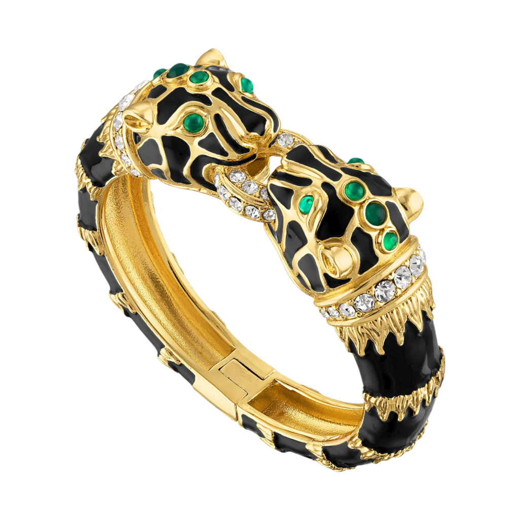 Black Enamel Double Panther Bracelet