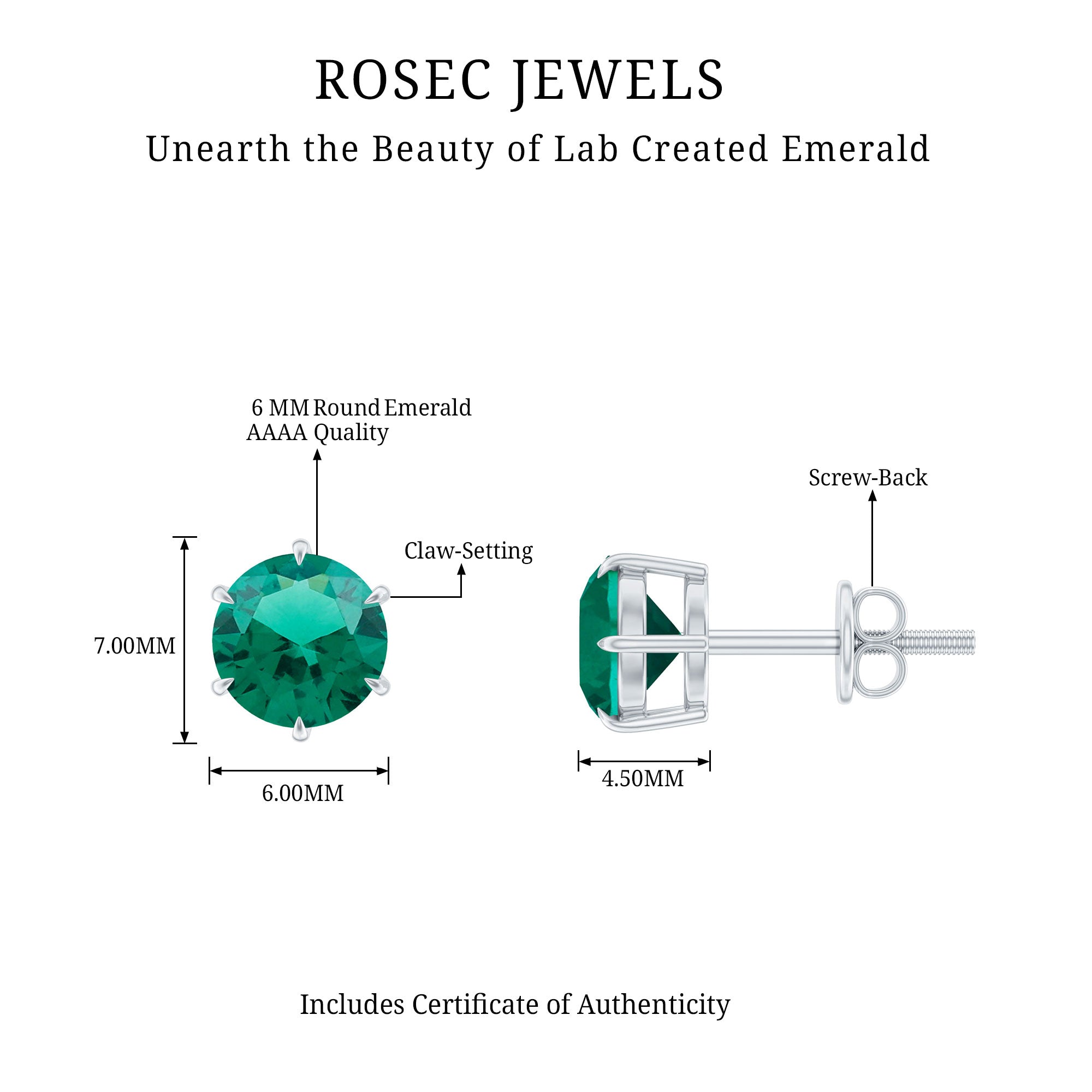 Certified Lab Created Emerald Solitaire Stud Earrings For Her