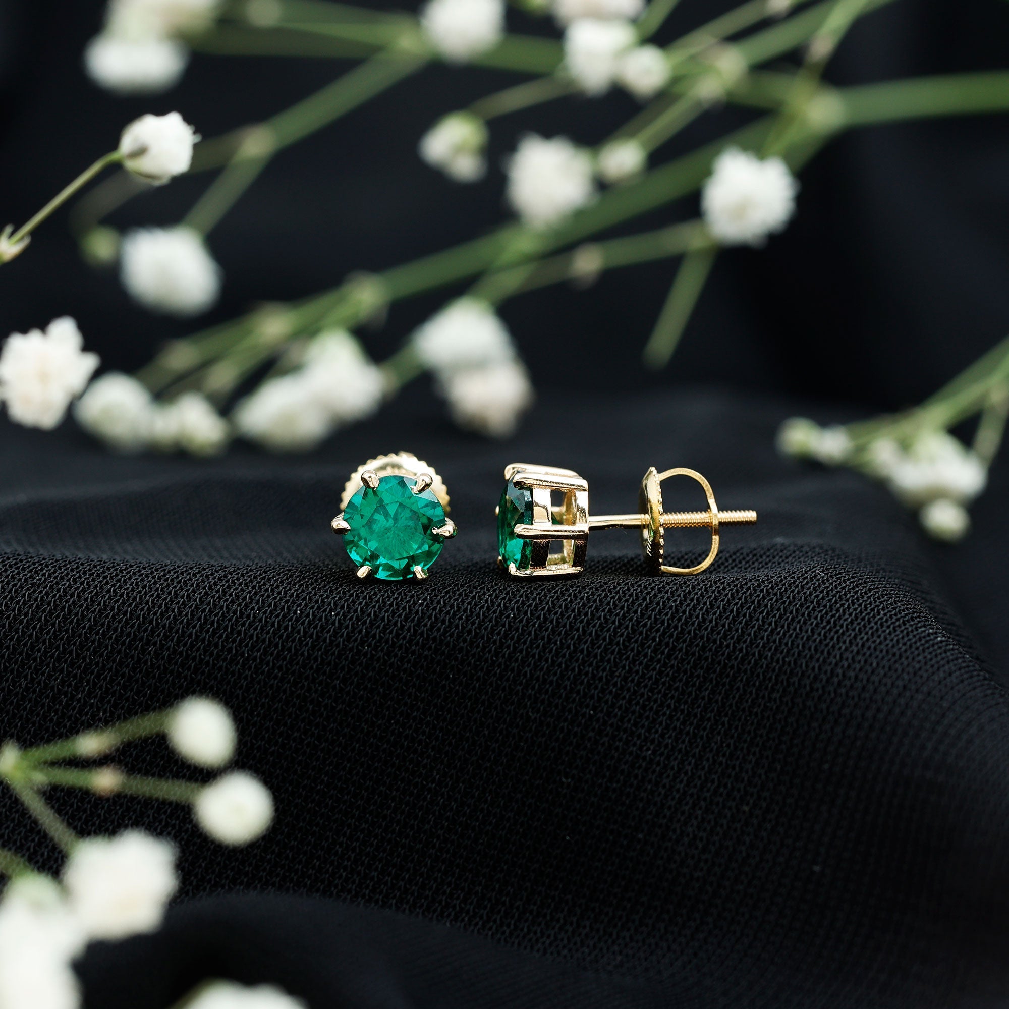 Certified Lab Created Emerald Solitaire Stud Earrings For Her