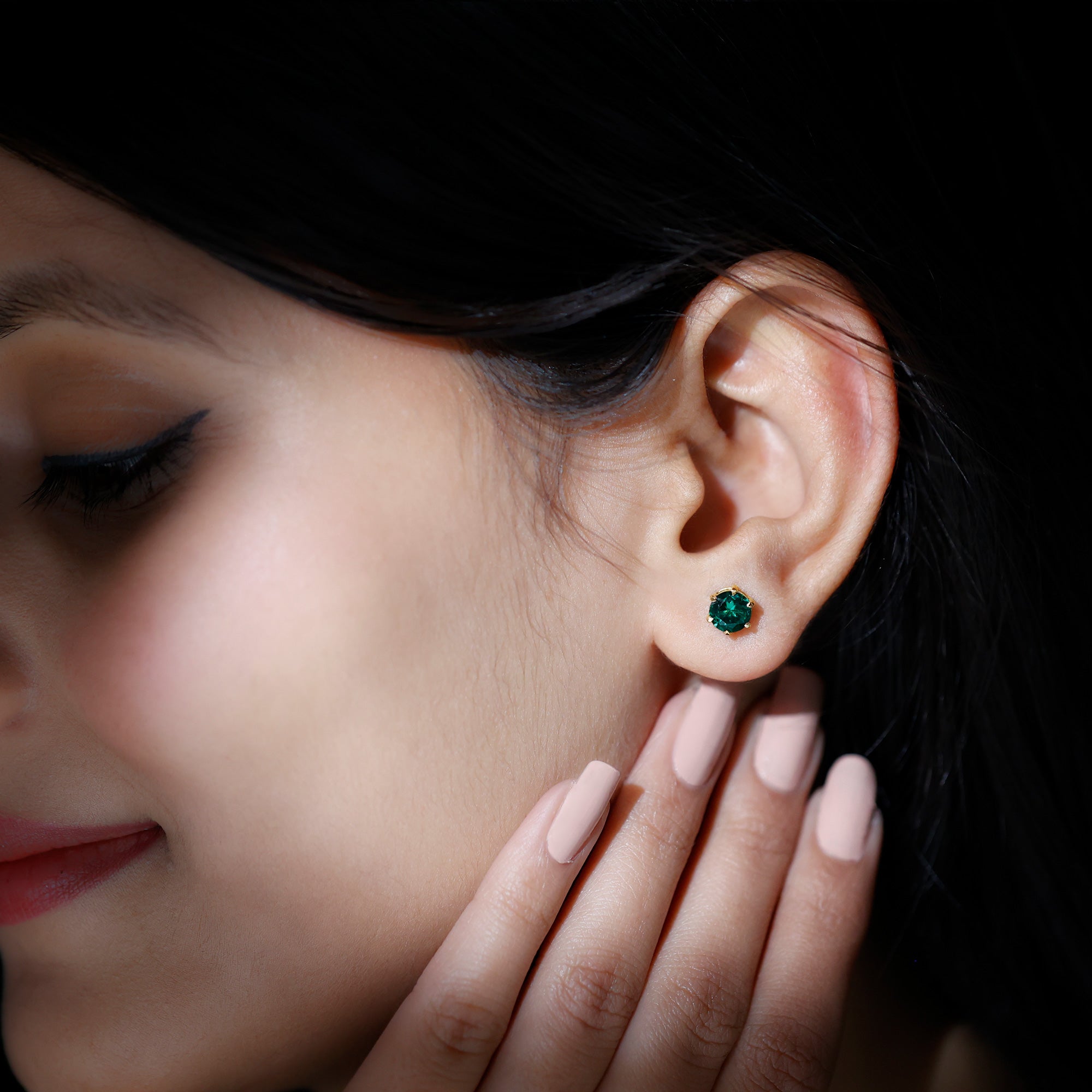 Certified Lab Created Emerald Solitaire Stud Earrings For Her