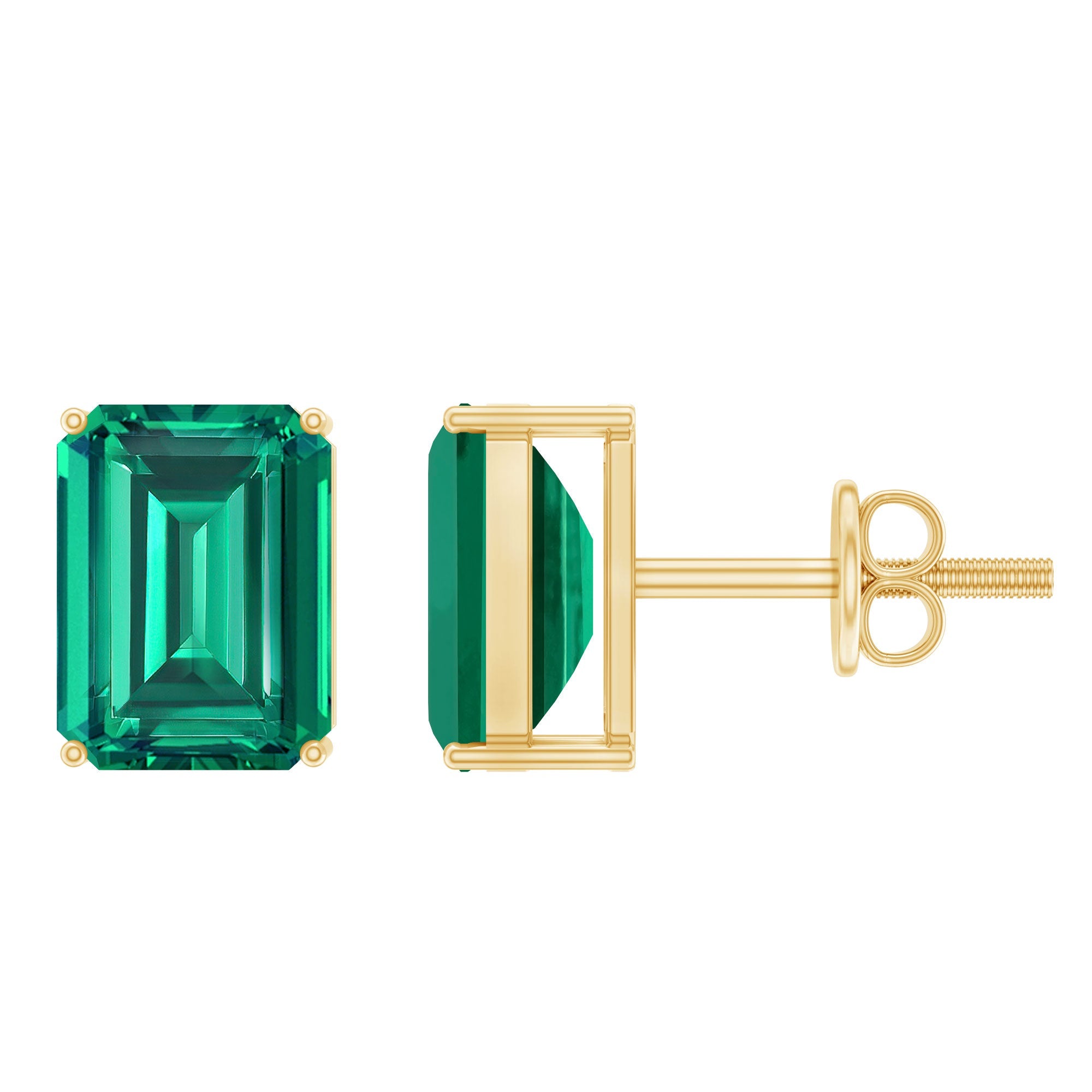 3 Carat Emerald Cut Lab Grown Emerald Solitaire Stud Earrings