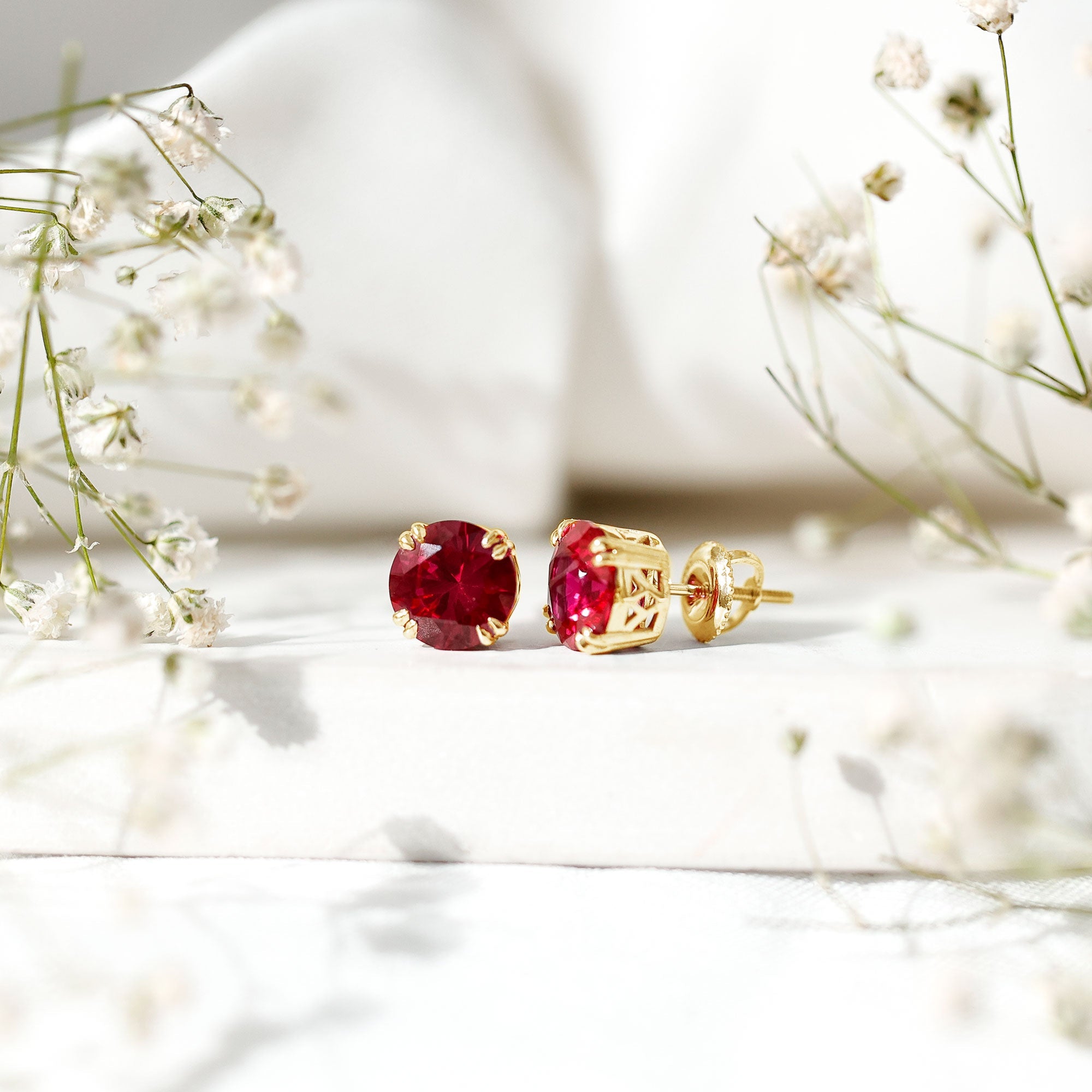 Lab Created Ruby Stud Earring in Double Claw Prong Setting