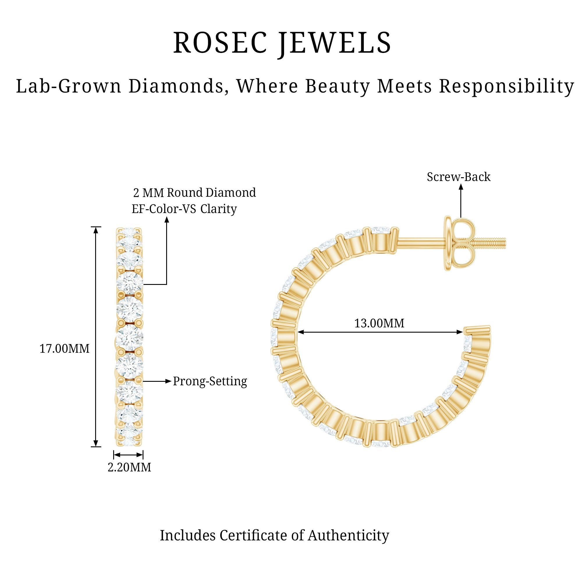 Lab Grown Diamond Hoop Earrings with Screw Back