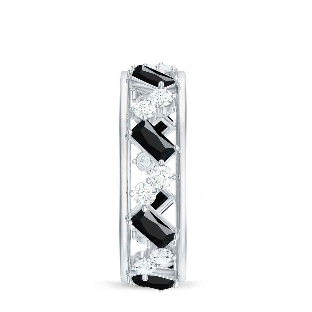 Natural Black Spinel Diamond Eternity Band Ring for Anniversary