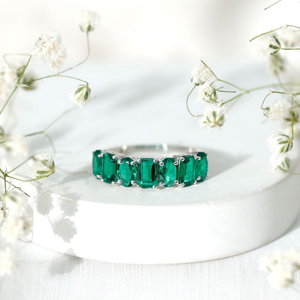 Certified Lab Grown Emerald Wedding Anniversary Band