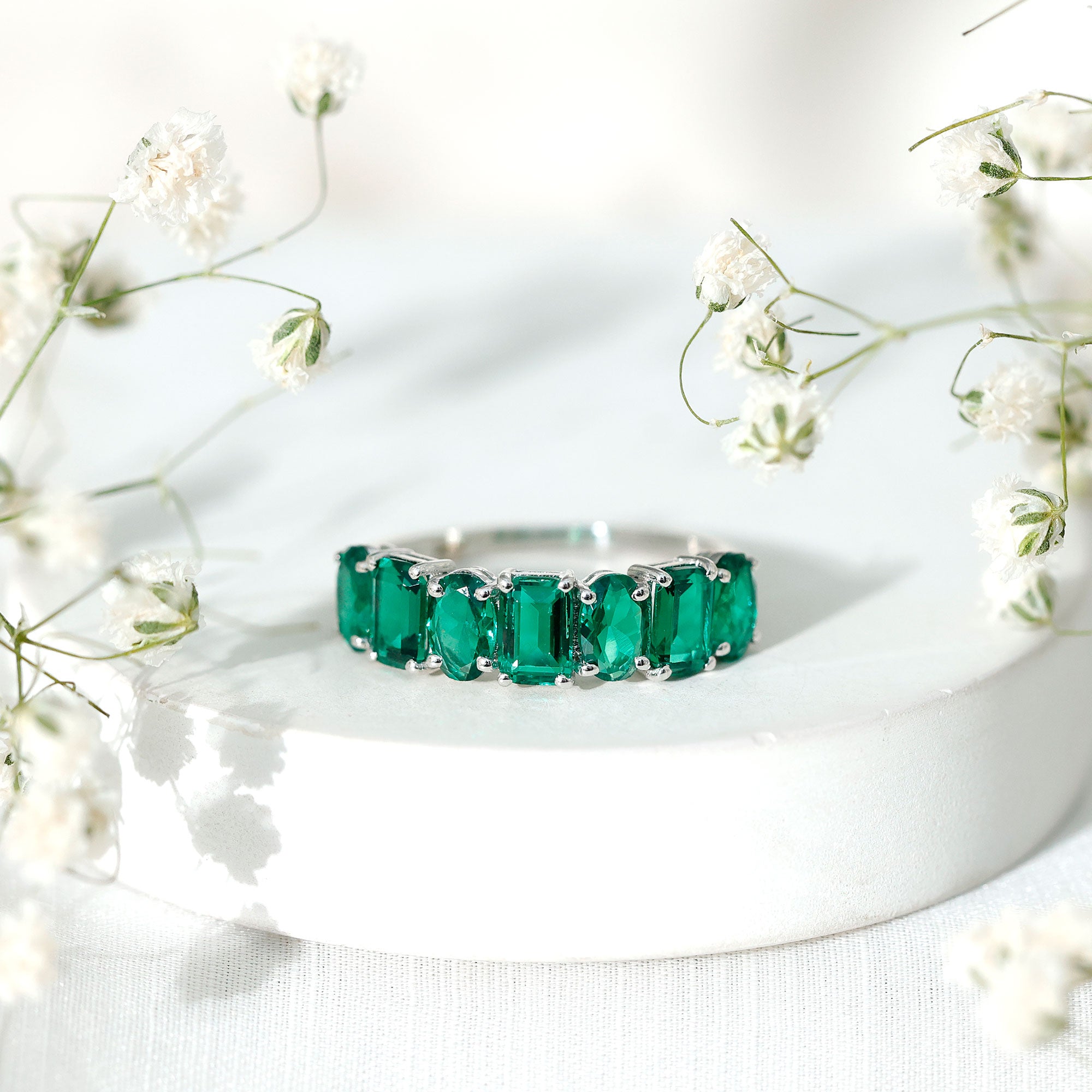 Certified Lab Grown Emerald Wedding Anniversary Band