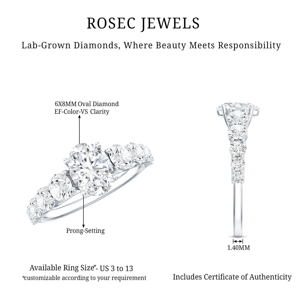 Lab Grown Diamond 6X8 MM Oval Engagement Ring With Side Stones