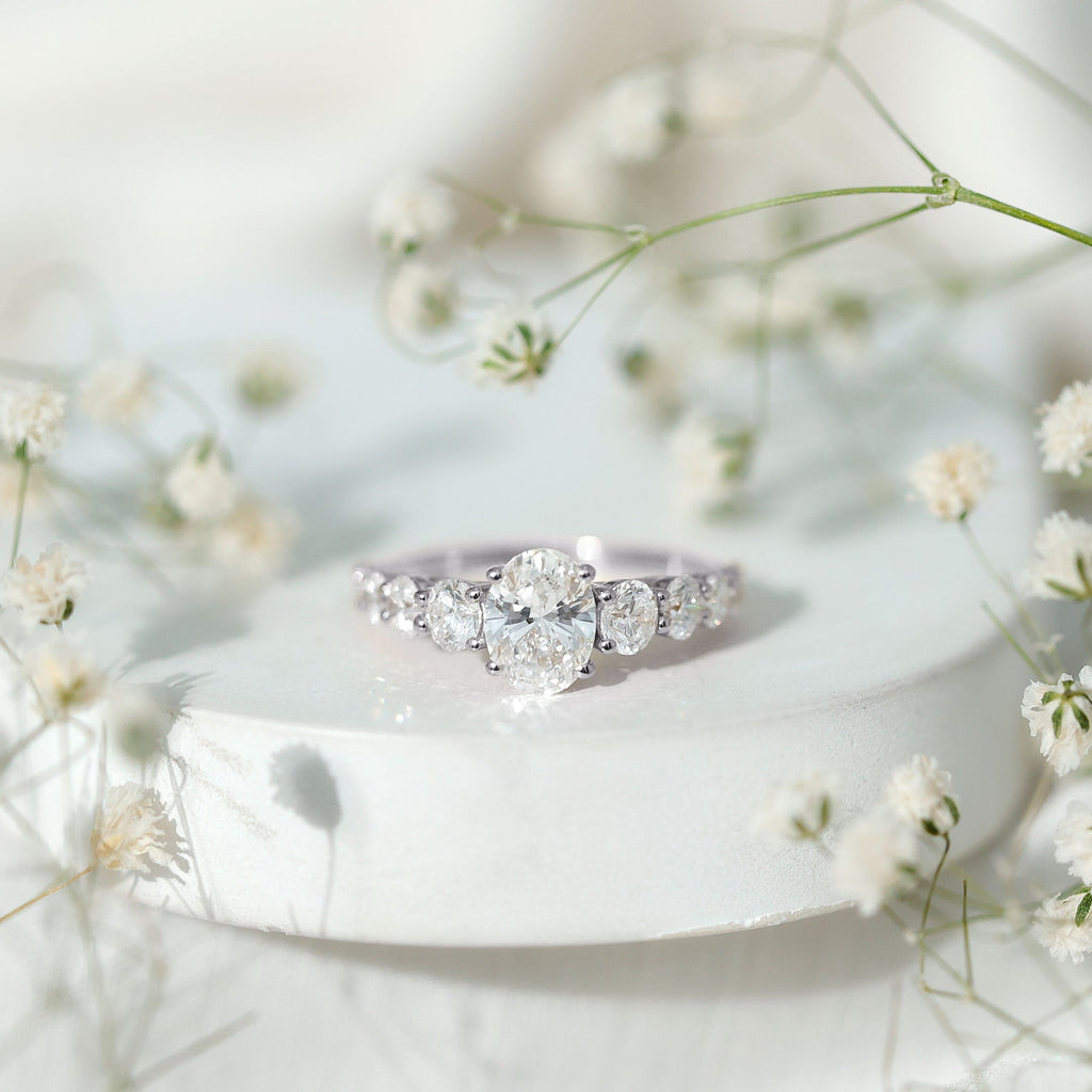 Lab Grown Diamond 6X8 MM Oval Engagement Ring With Side Stones