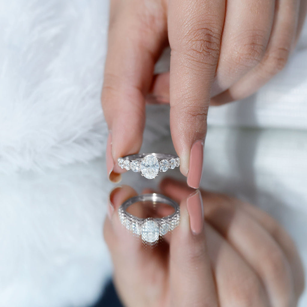 Lab Grown Diamond 6X8 MM Oval Engagement Ring With Side Stones