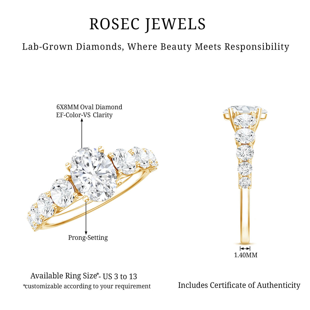 Lab Grown Diamond 6X8 MM Oval Engagement Ring With Side Stones