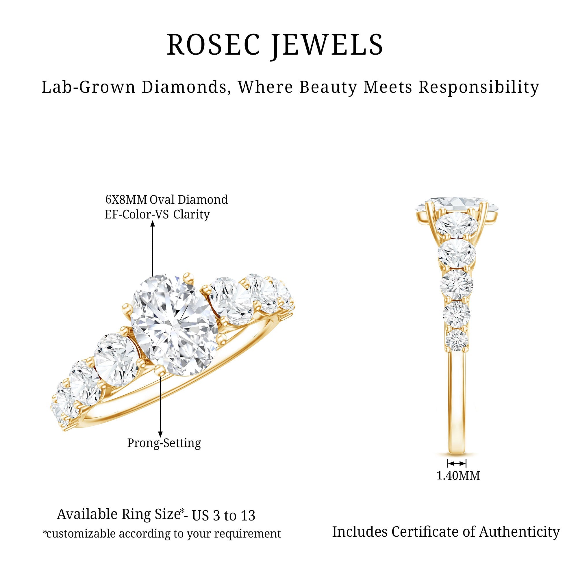 Lab Grown Diamond 6X8 MM Oval Engagement Ring With Side Stones