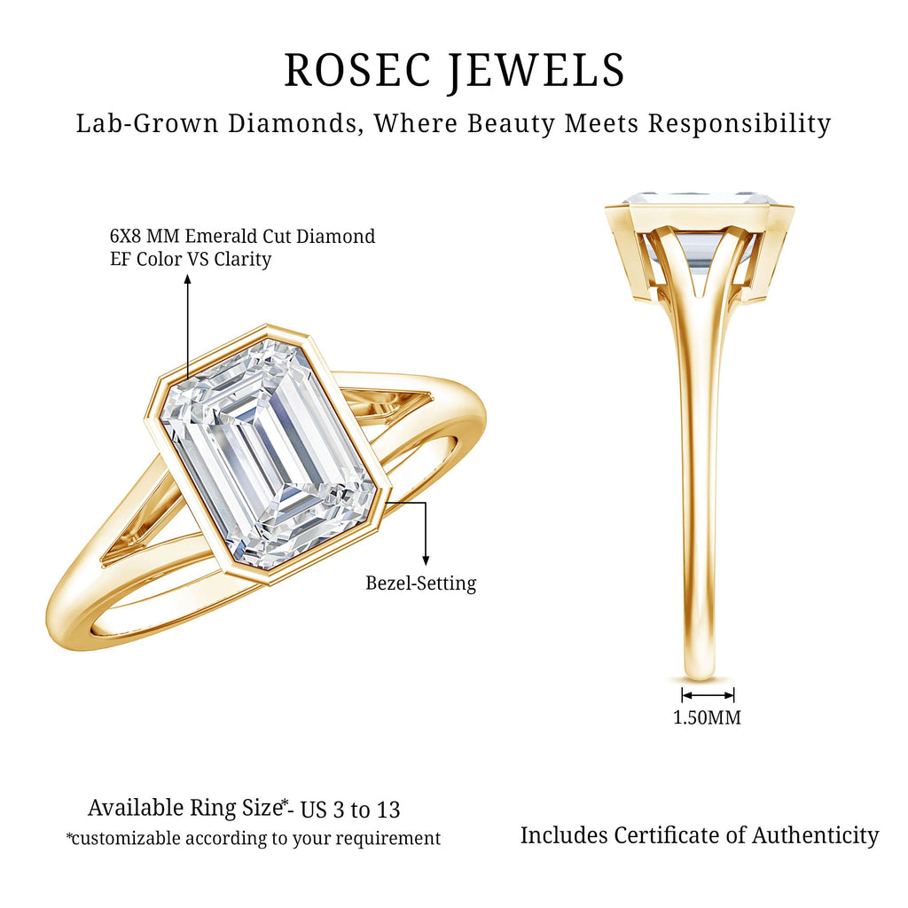 Certified Lab Grown Diamond 6X8 MM Emerald Cut Engagement Ring
