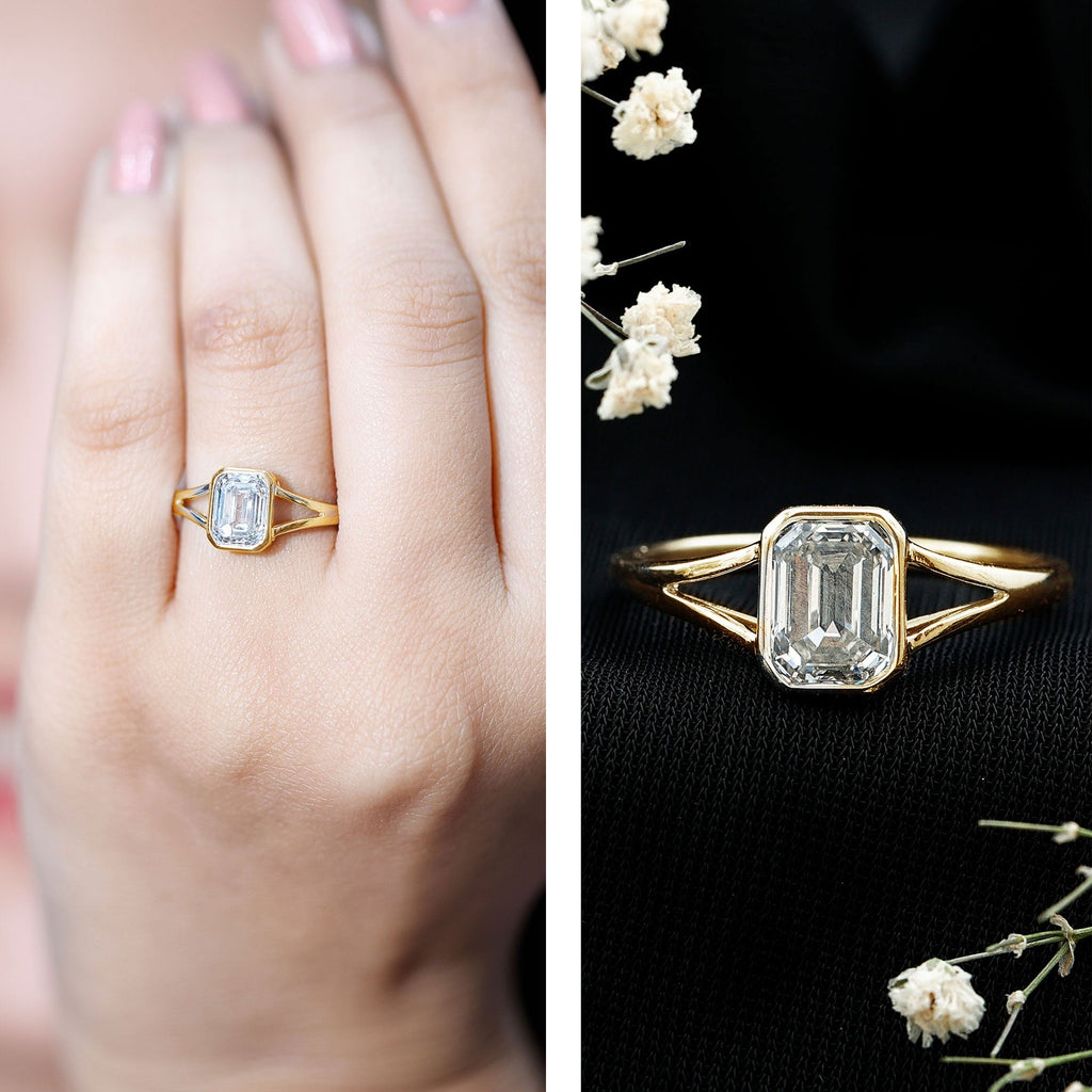Certified Lab Grown Diamond 6X8 MM Emerald Cut Engagement Ring