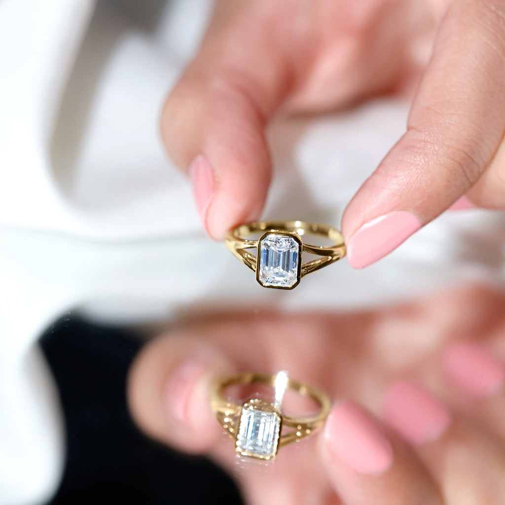 Certified Lab Grown Diamond 6X8 MM Emerald Cut Engagement Ring