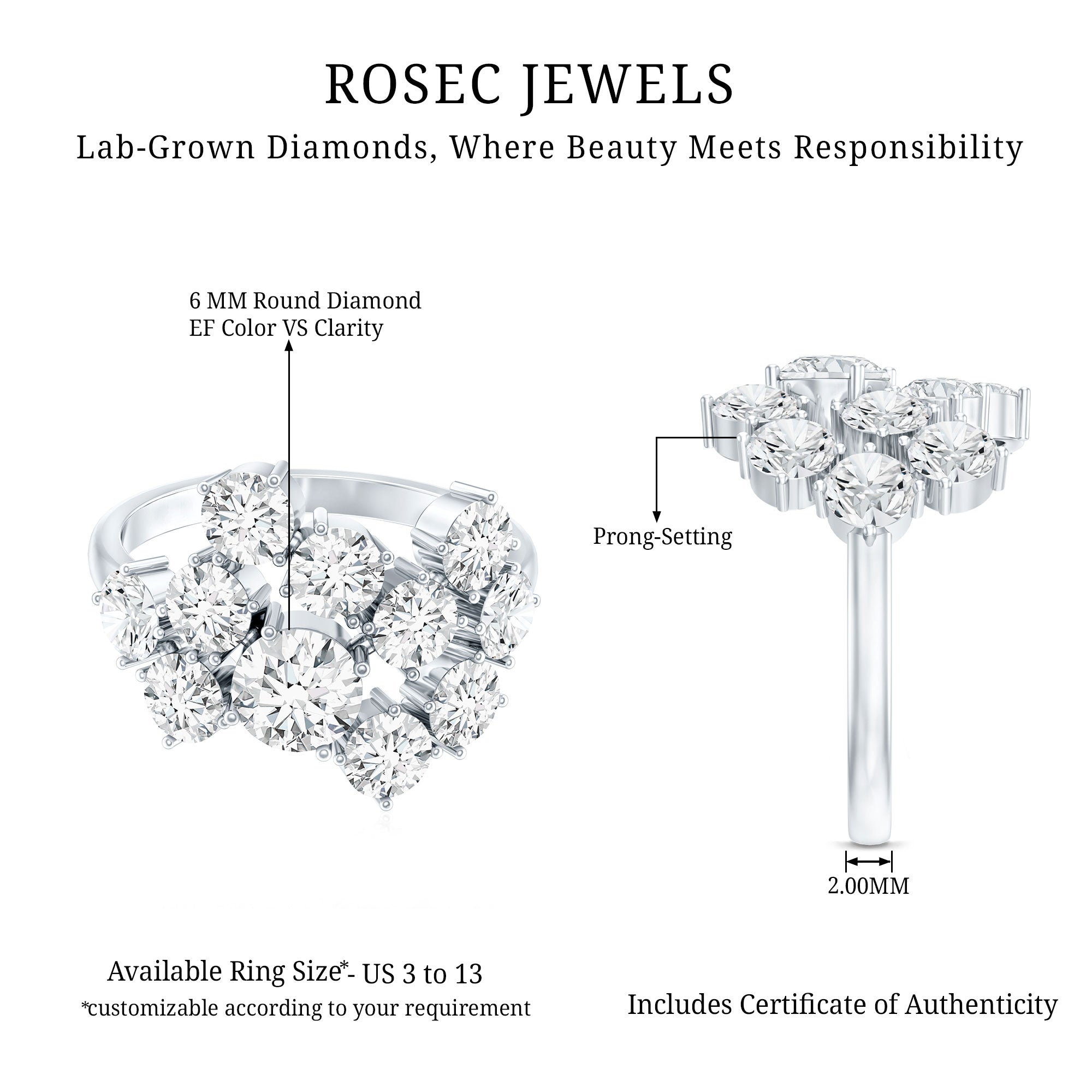 Certified Lab Grown Diamond Statement Engagement Ring for Women