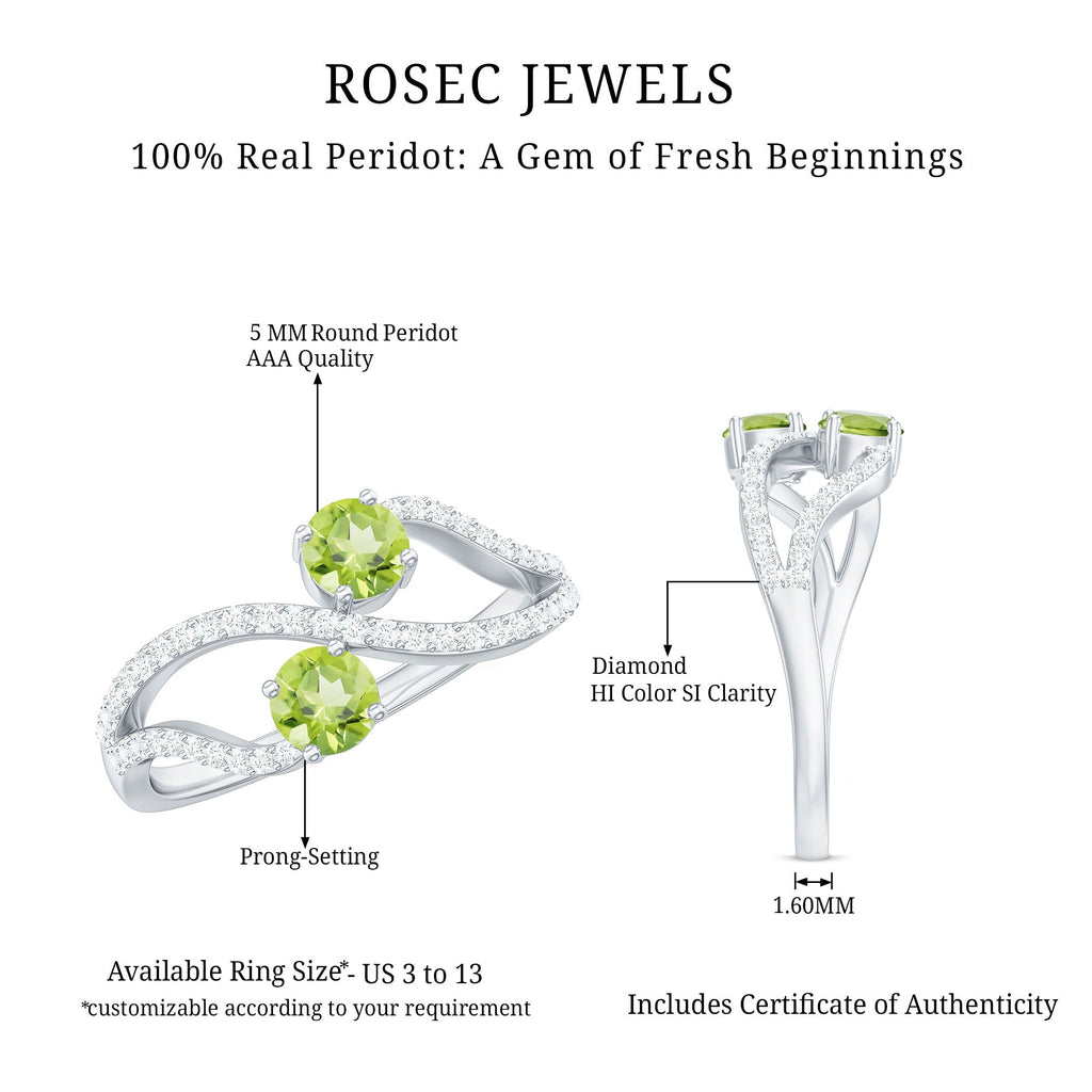 Peridot Toi et Moi Diamond Infinity Ring