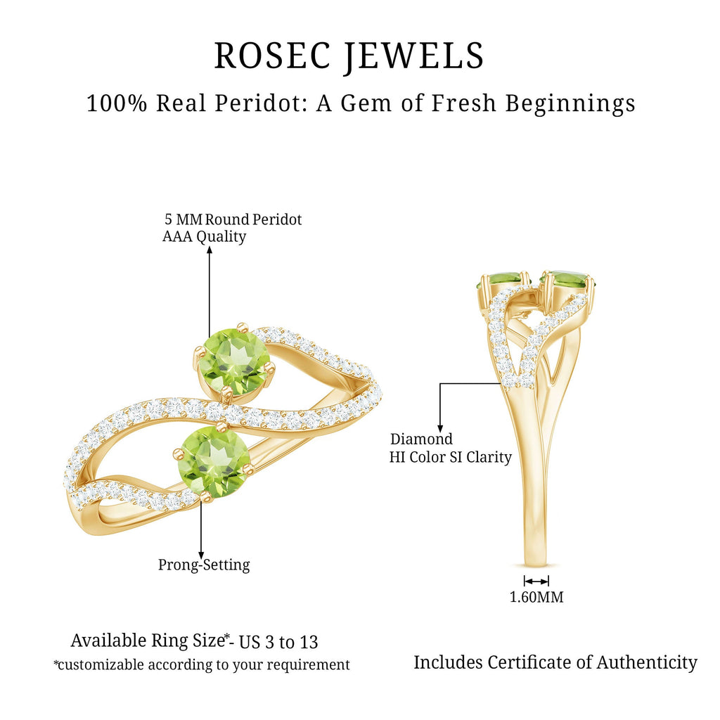 Peridot Toi et Moi Diamond Infinity Ring