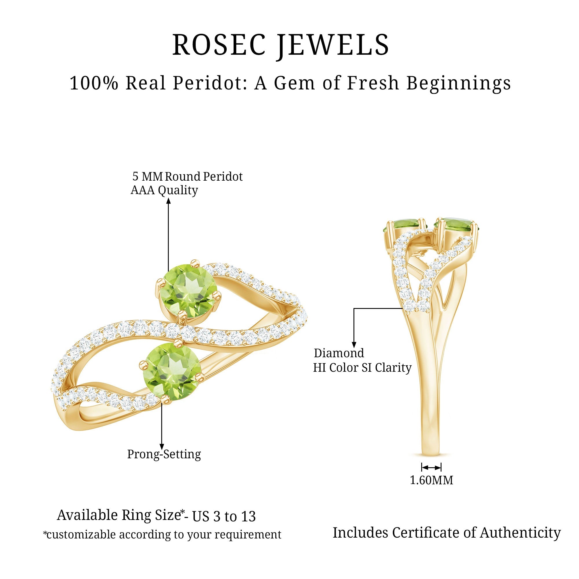 Peridot Toi et Moi Diamond Infinity Ring
