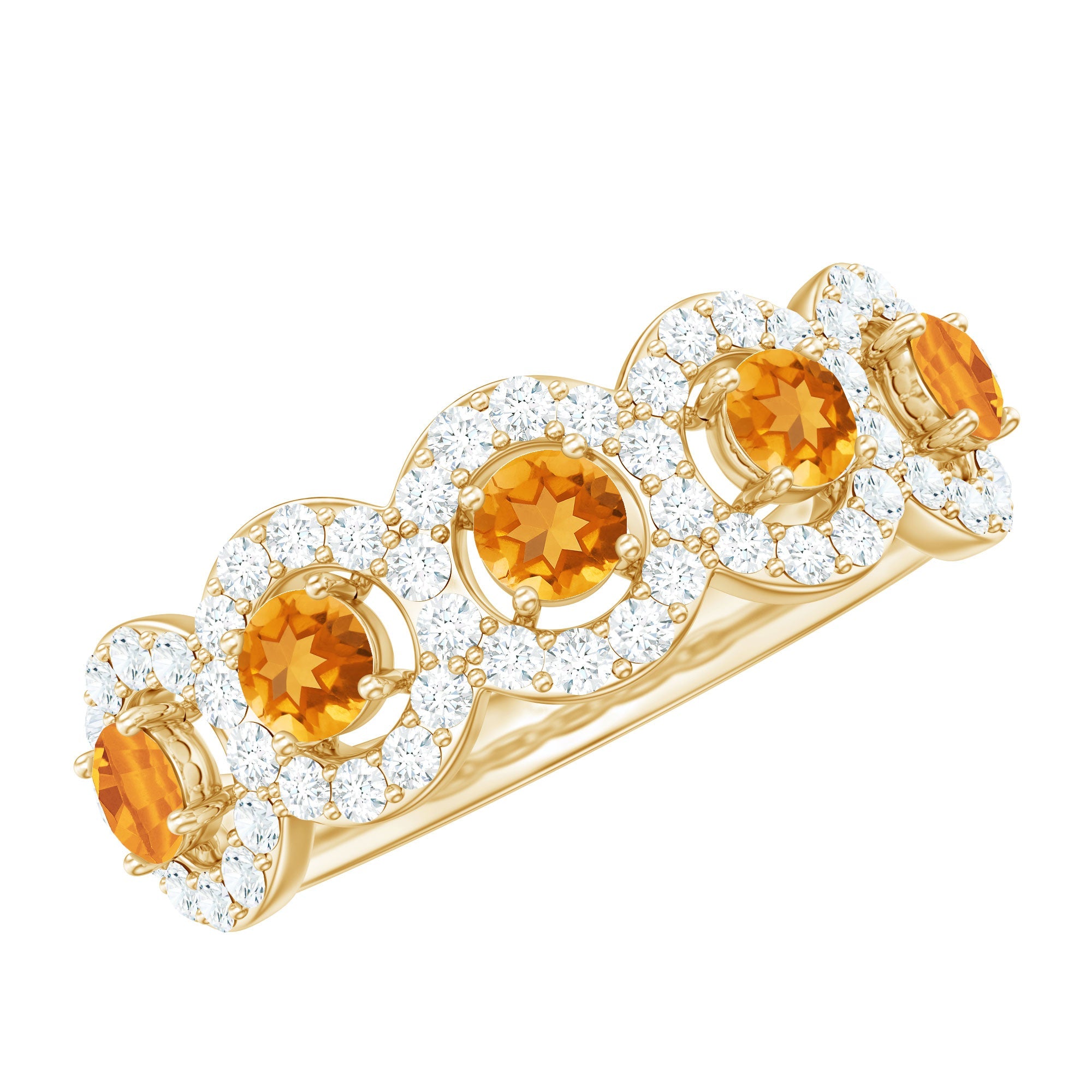 Certified Natural Citrine Diamond Half Eternity Band for Anniversary