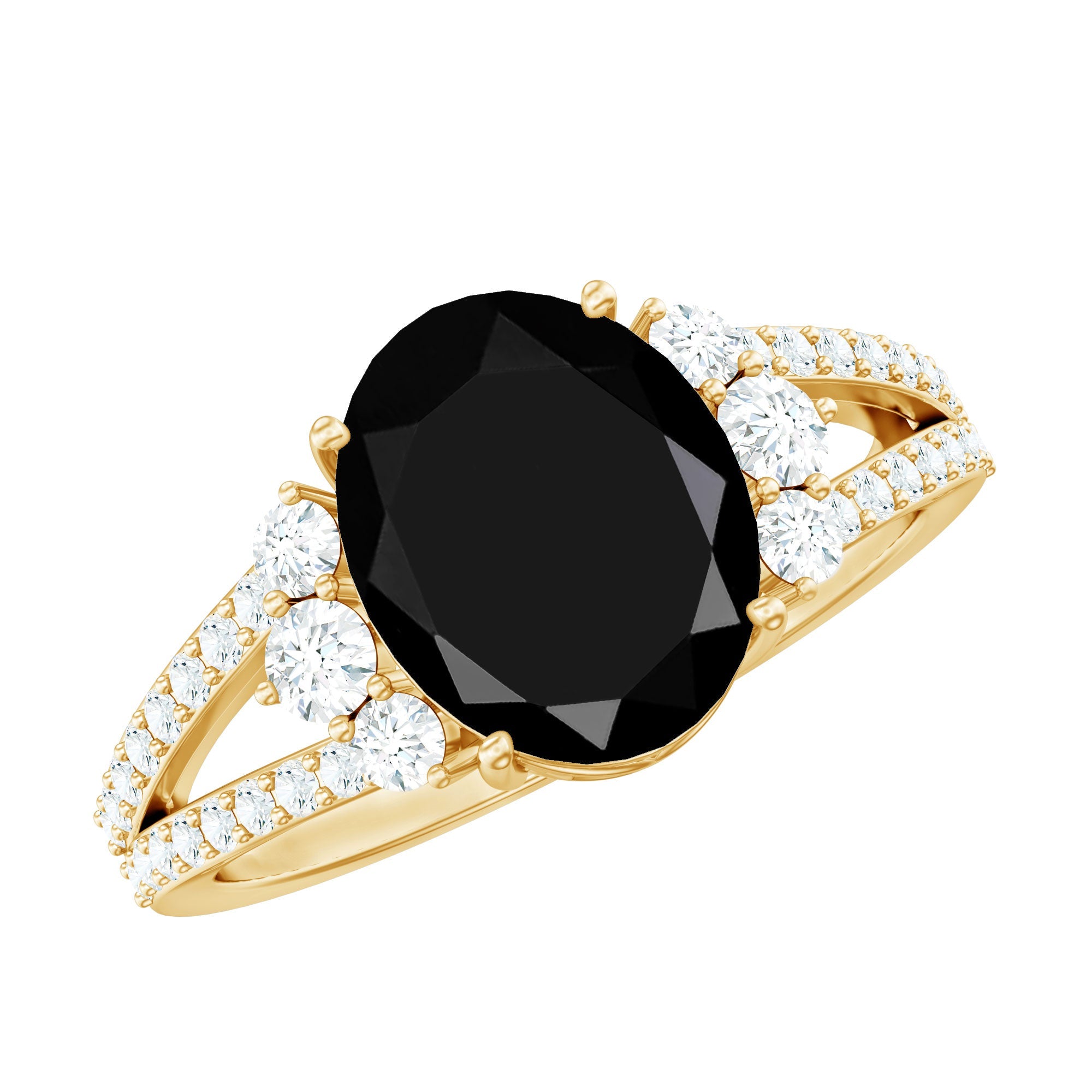 4.2 Carat Lab Grown Black Diamond Oval Engagement Ring with White Diamond Split Shank