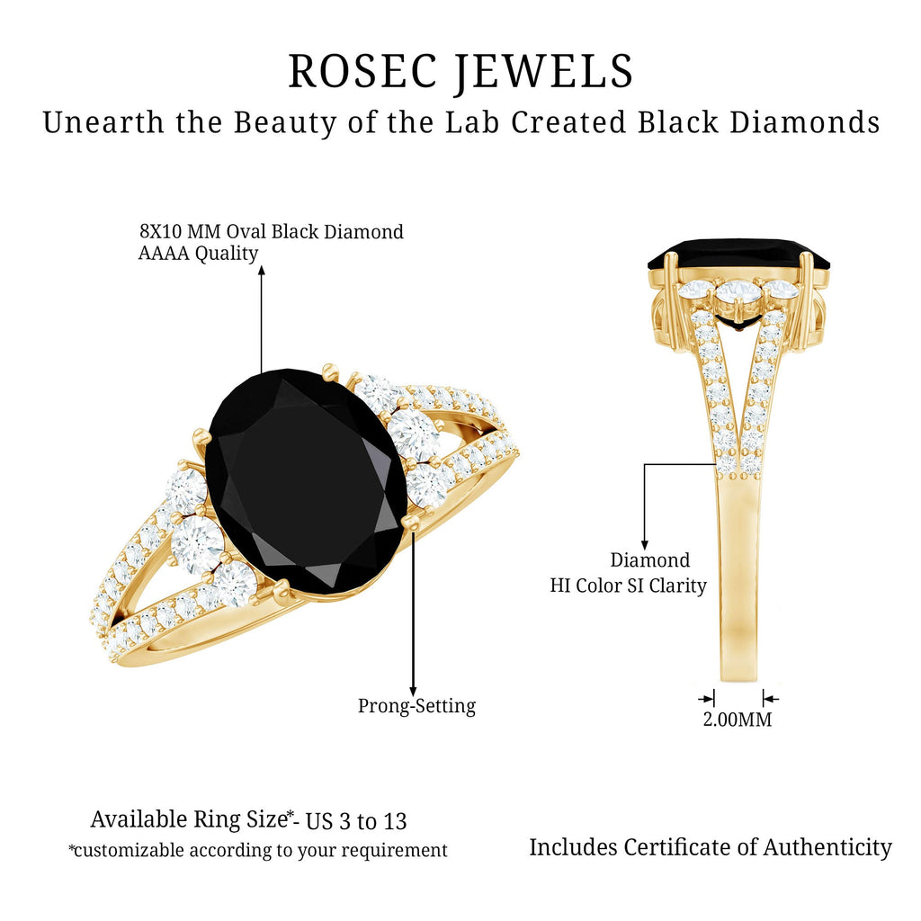 4.2 Carat Lab Grown Black Diamond Oval Engagement Ring with White Diamond Split Shank