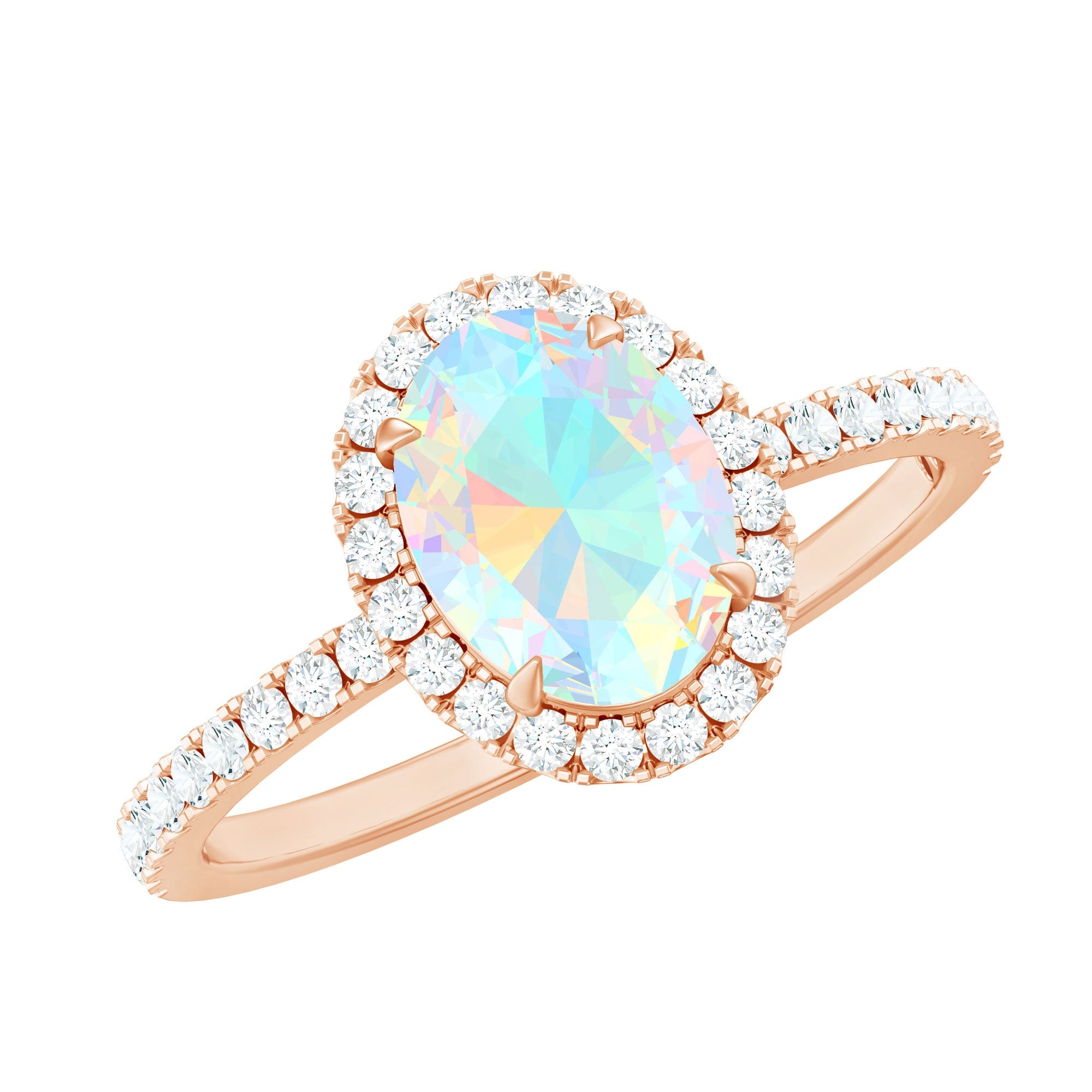 Certified Real 6X8mm Ethiopian Opal Oval Engagement Ring with Diamond Halo
