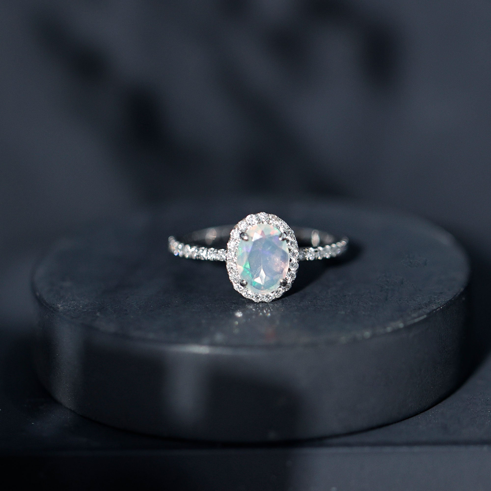 Certified Real 6X8mm Ethiopian Opal Oval Engagement Ring with Diamond Halo