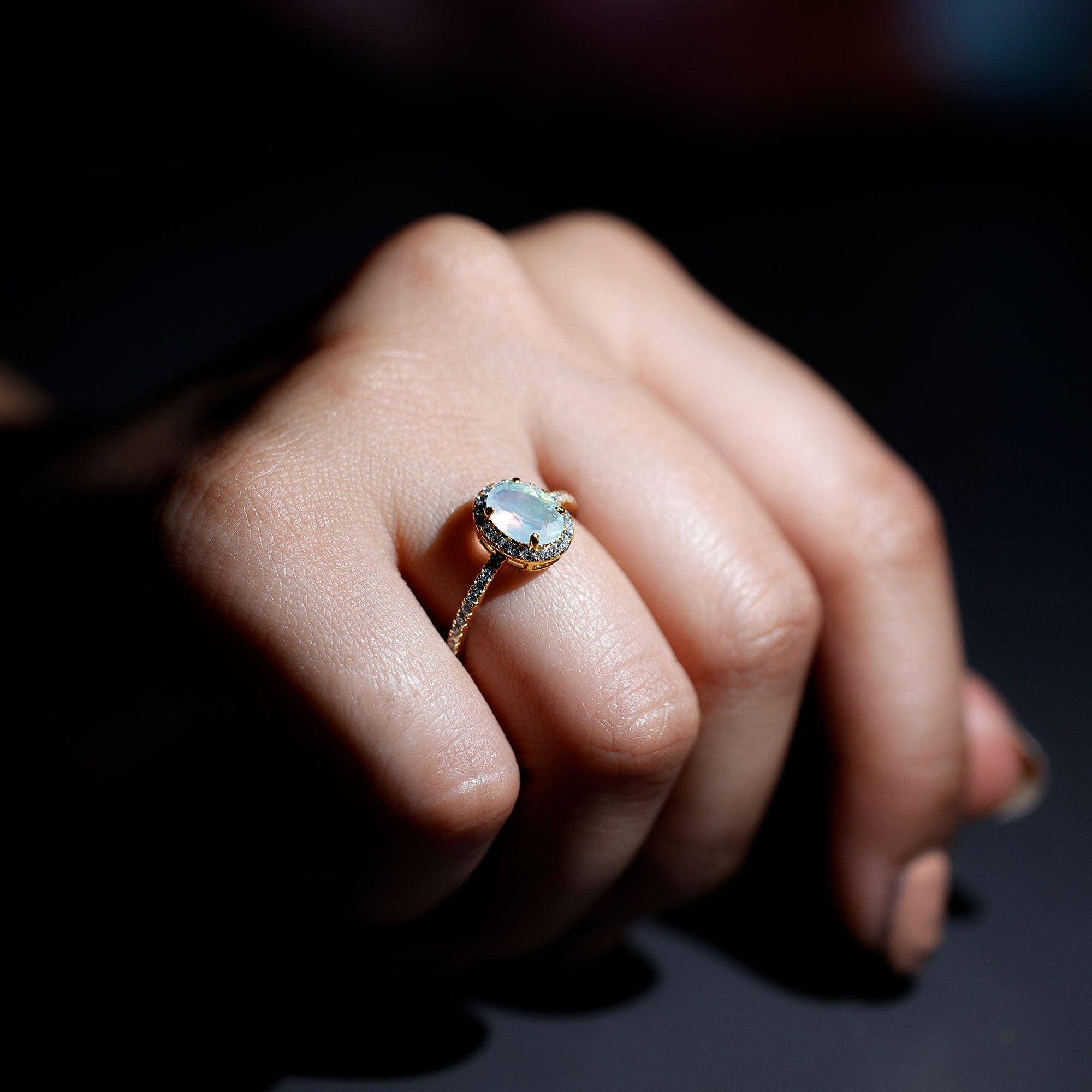 Certified Real 6X8mm Ethiopian Opal Oval Engagement Ring with Diamond Halo