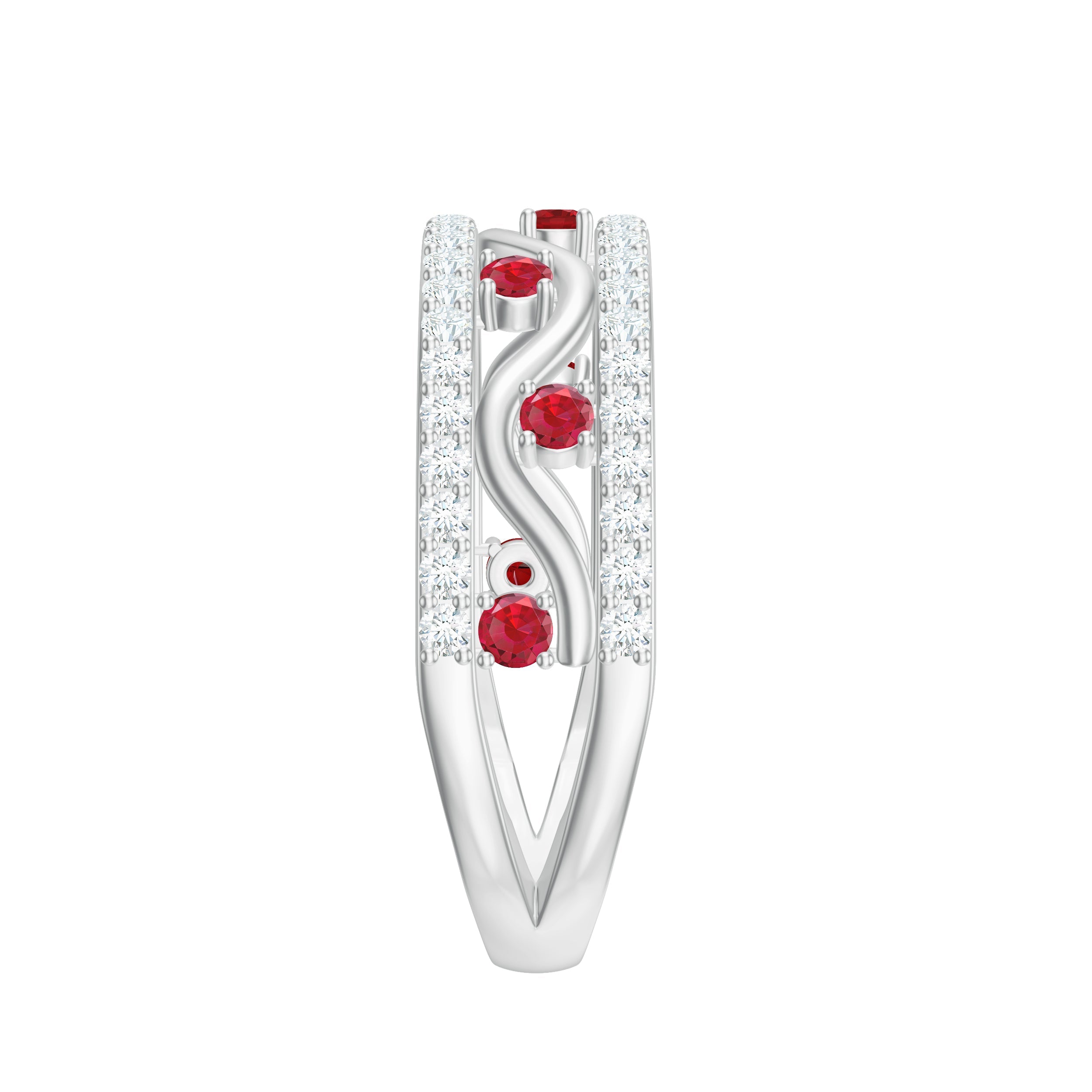 Lab Created Ruby and Moissanite Designer Anniversary Band