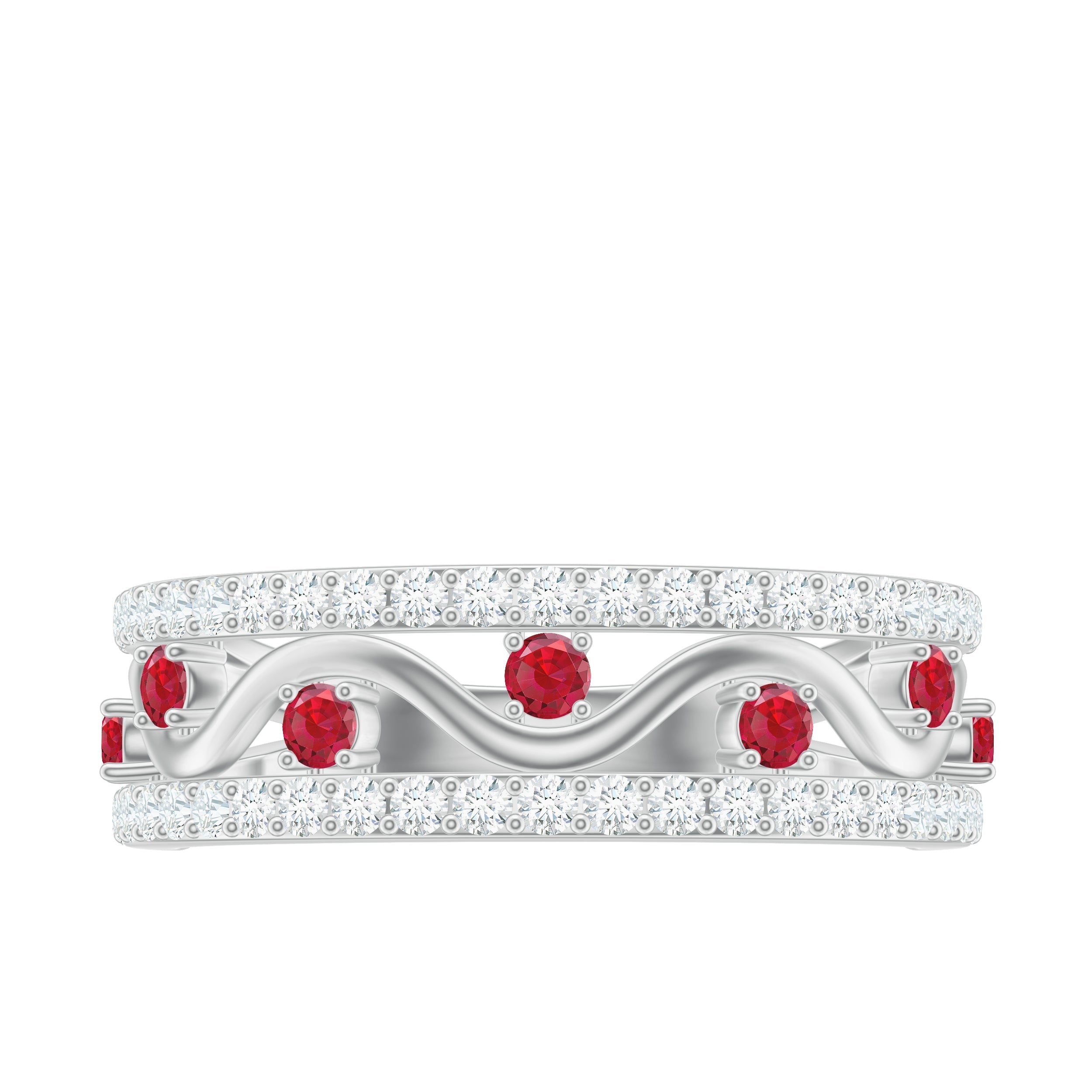 Lab Created Ruby and Moissanite Designer Anniversary Band