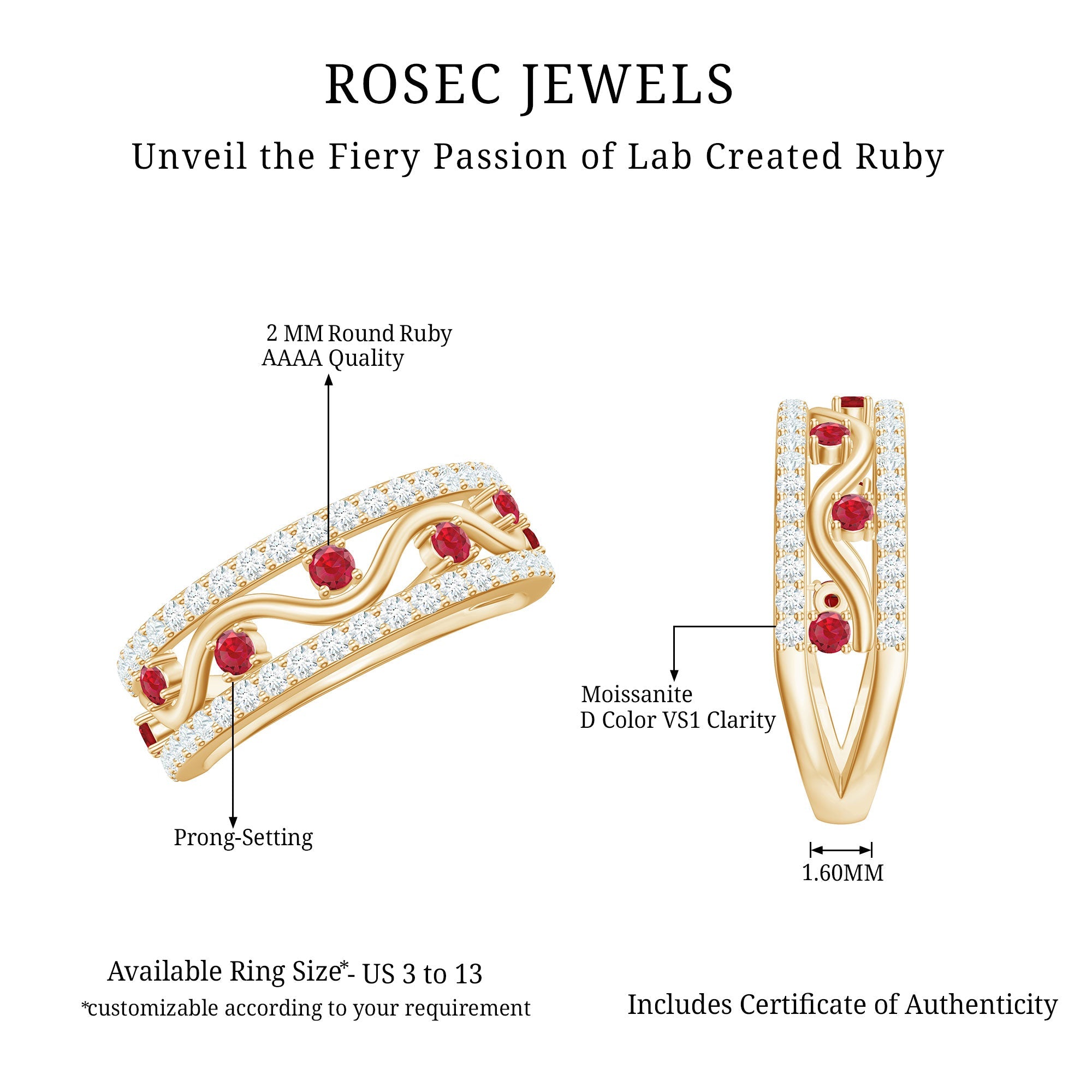 Lab Created Ruby and Moissanite Designer Anniversary Band