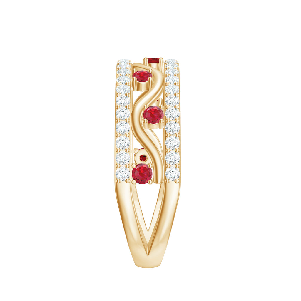 Lab Created Ruby and Moissanite Designer Anniversary Band