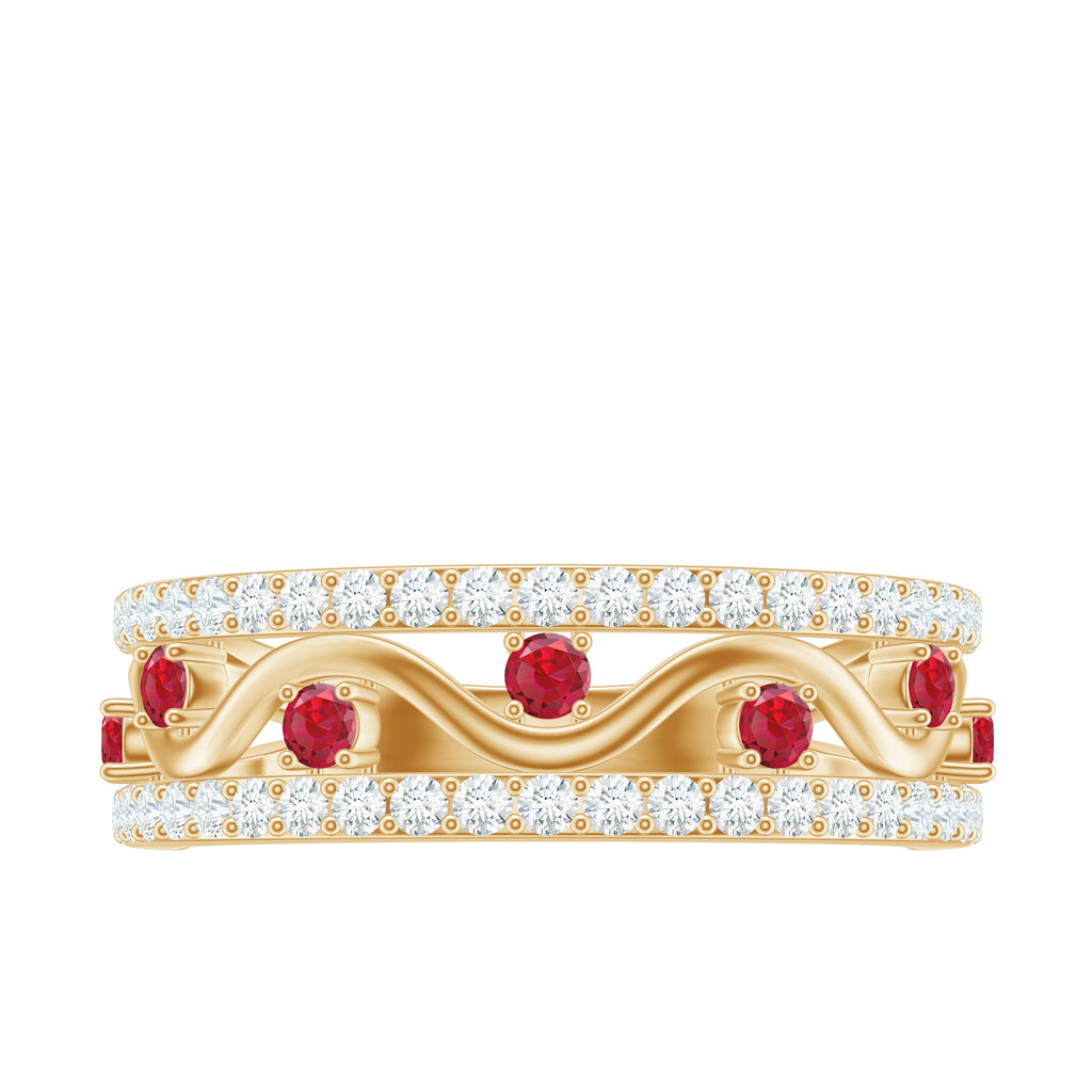 Lab Created Ruby and Moissanite Designer Anniversary Band