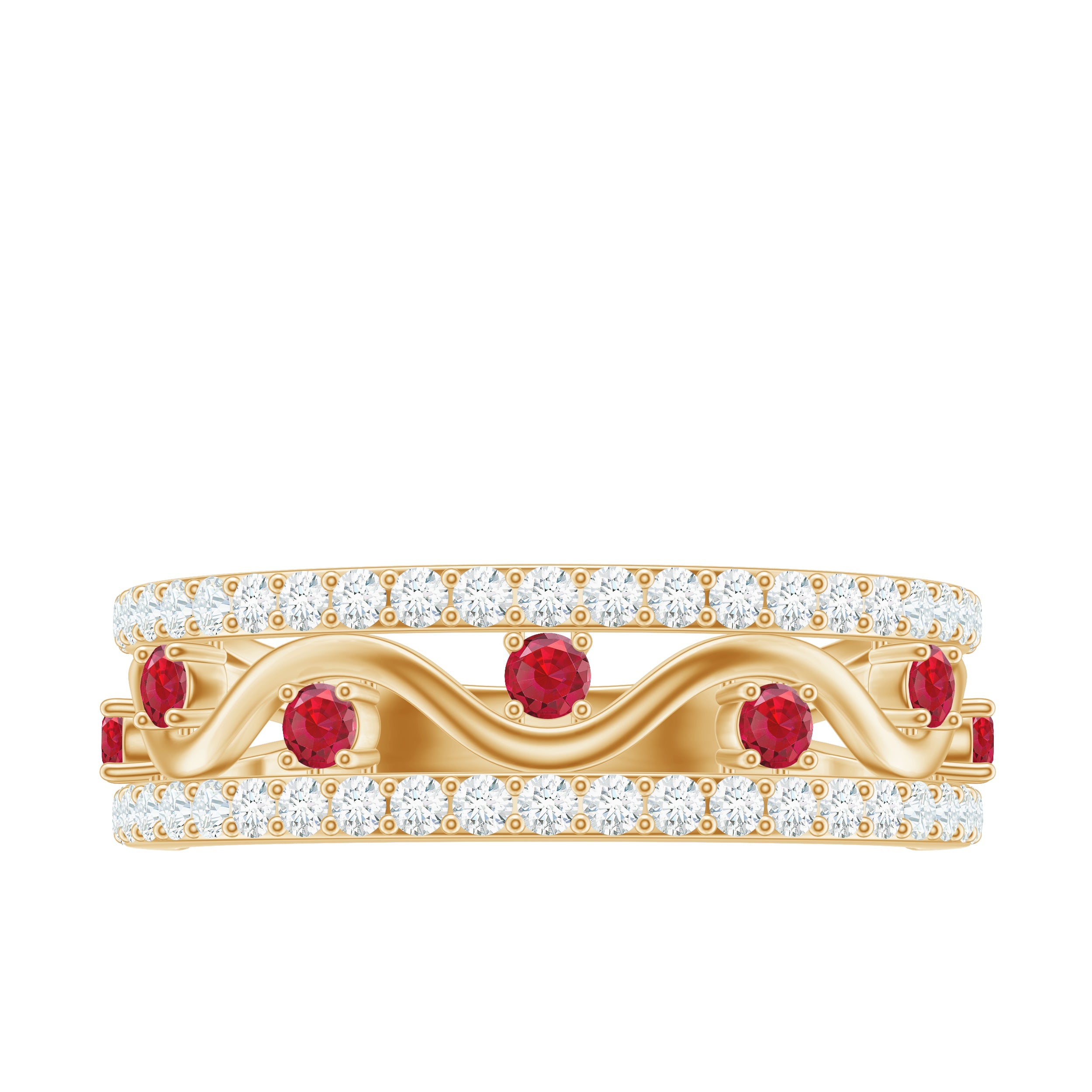 Lab Created Ruby and Moissanite Designer Anniversary Band