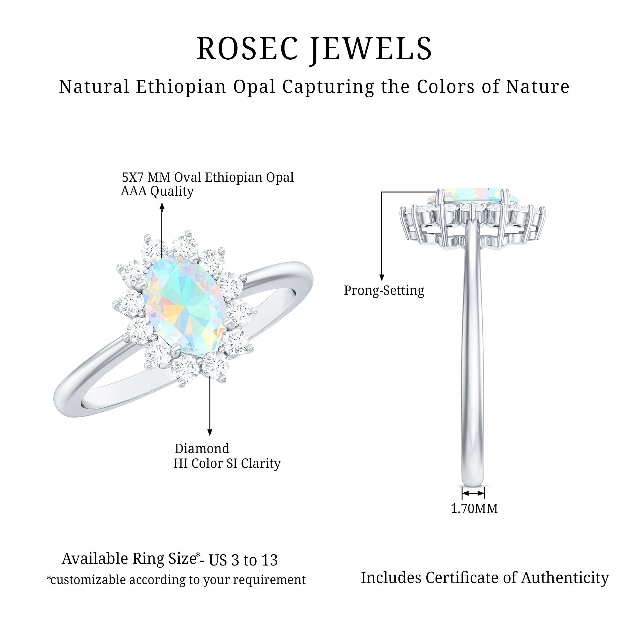 Certified Real Ethiopian Opal Oval Engagement Ring with Diamond Halo