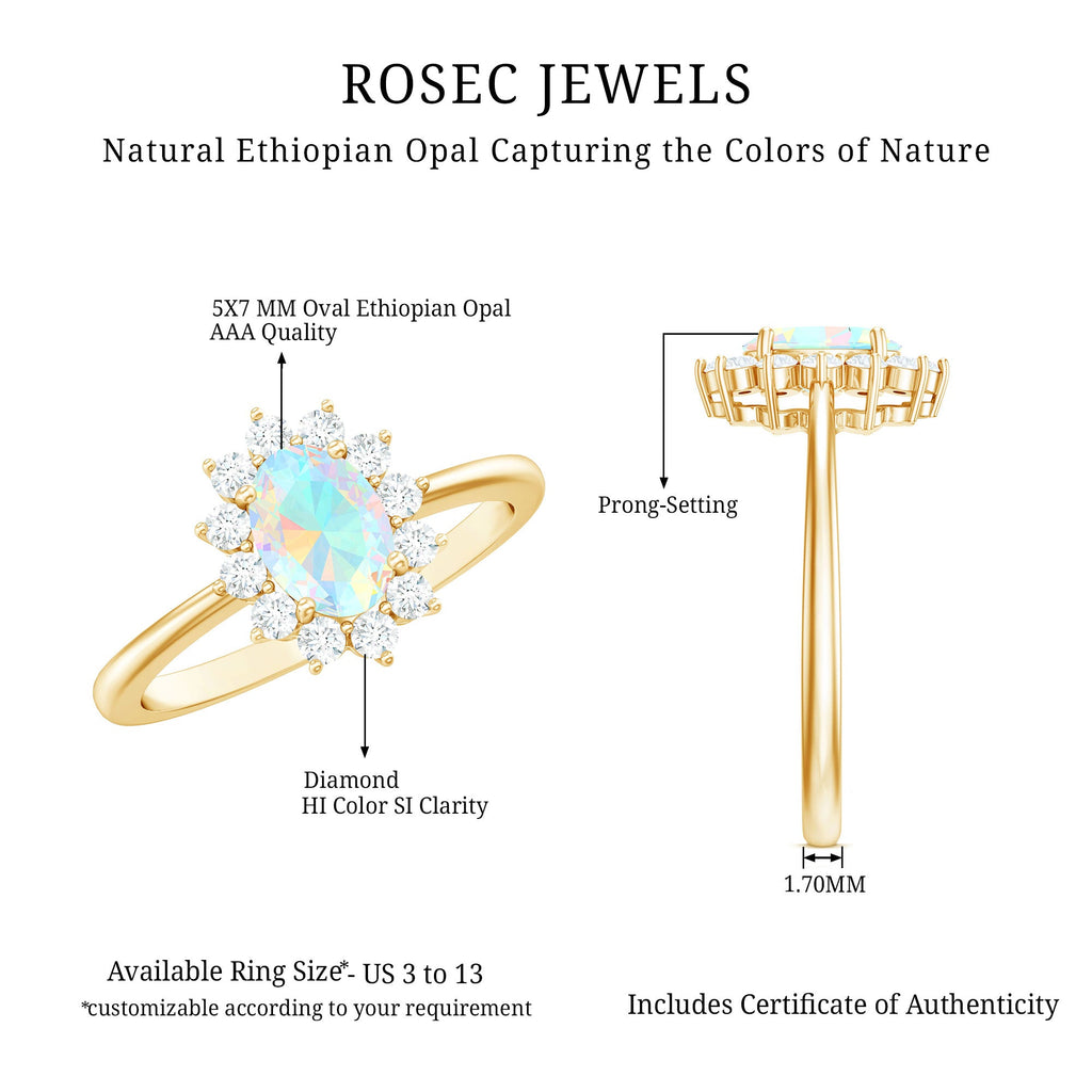 Certified Real Ethiopian Opal Oval Engagement Ring with Diamond Halo