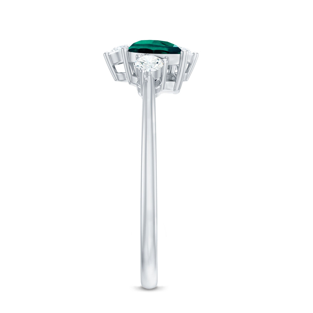 Designer Pear Shape Lab Grown Emerald Toi Et Moi Engagement Ring with Diamond