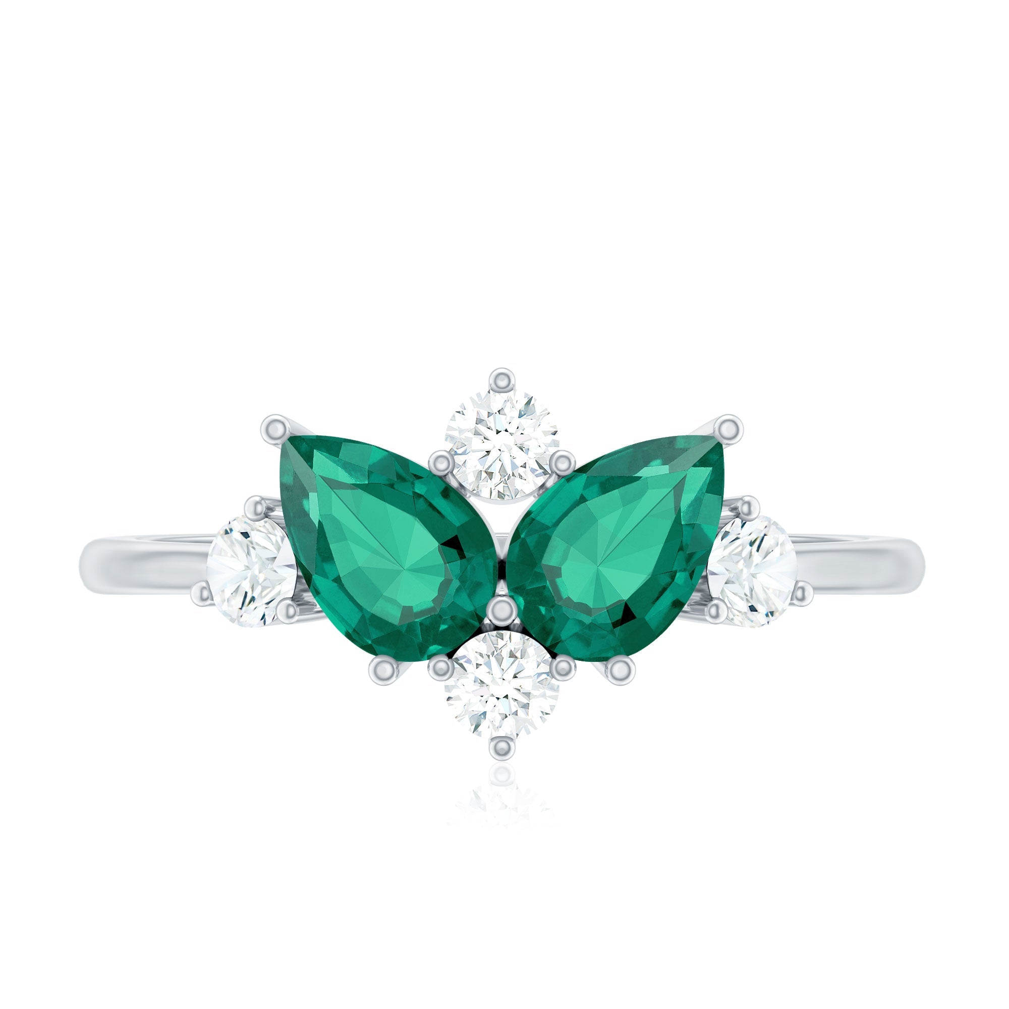 Designer Pear Shape Lab Grown Emerald Toi Et Moi Engagement Ring with Diamond