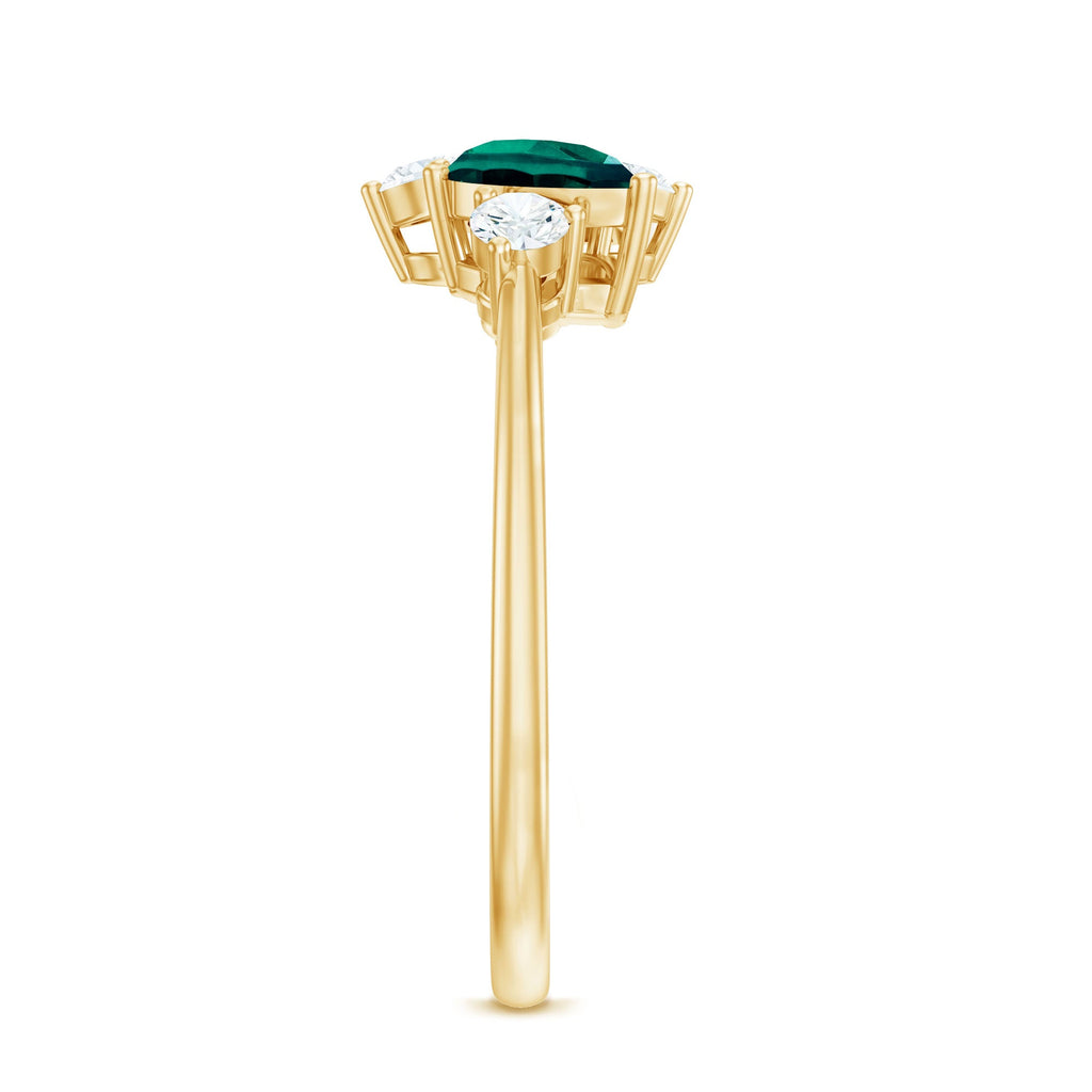 Designer Pear Shape Lab Grown Emerald Toi Et Moi Engagement Ring with Diamond