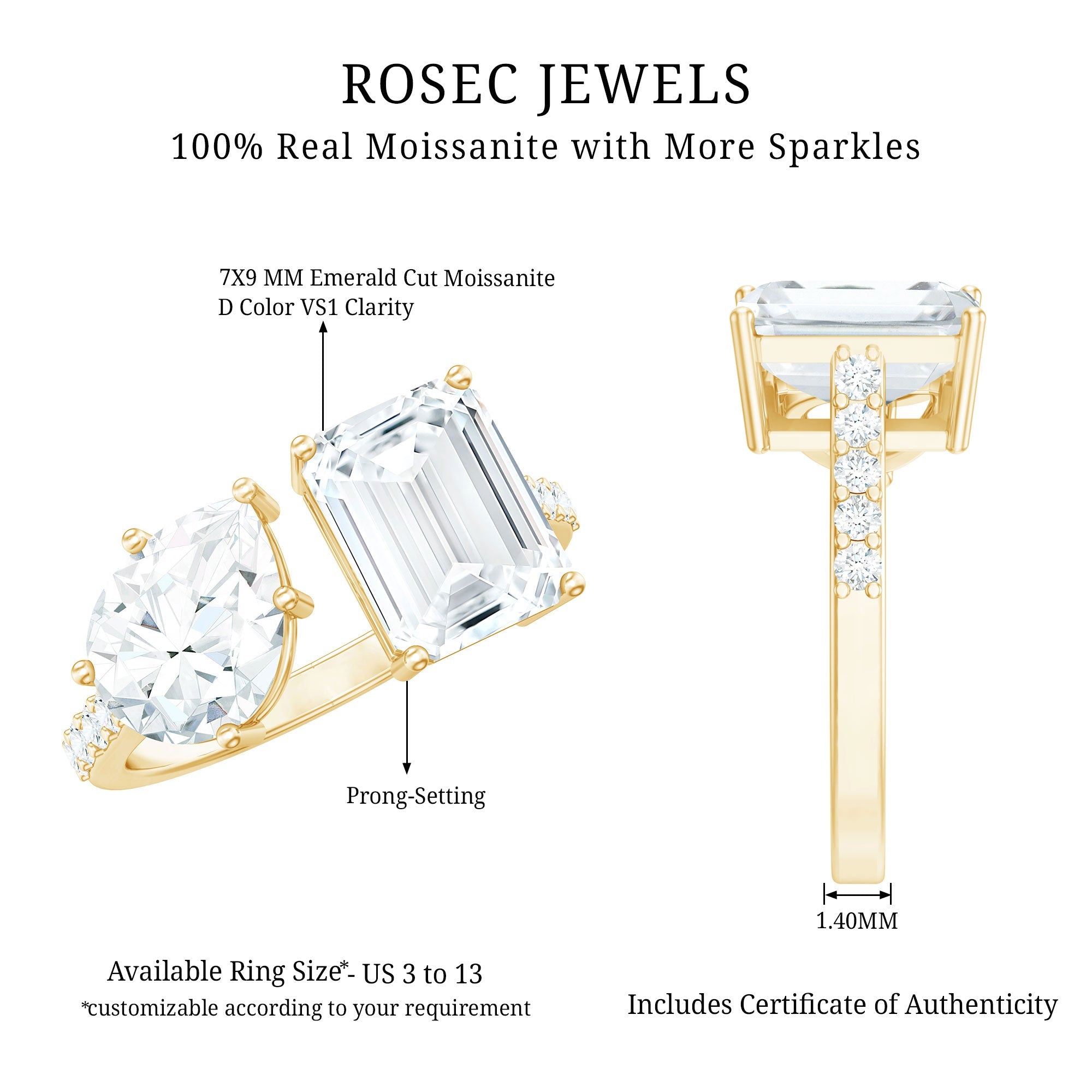 Toi Et Moi Moissanite Engagement Ring for Women